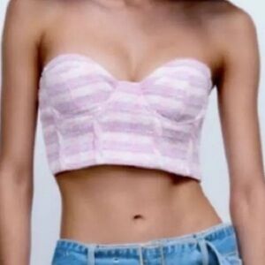 NWT. Zara office siren bustier pink and lavender tweed like fabric. Sz small.